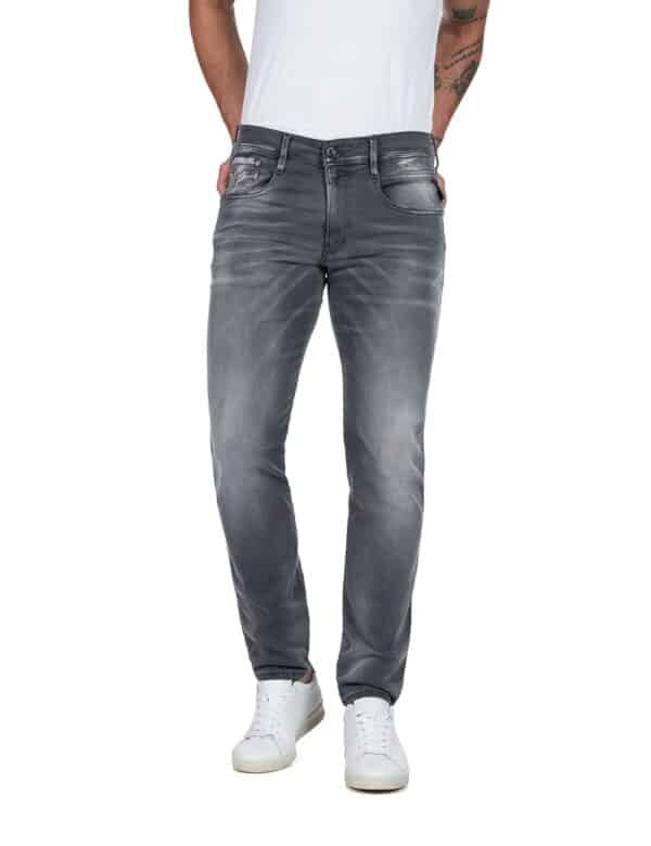 Replay Herren Jeans Anbass - Slim Fit - Grau - Medium Grey Hyperflex Denim